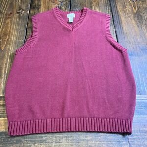 LL Bean Mens V-Neck Sweater Vest Burgundy Maroon Cotton Knit Regular Fit MED-reg